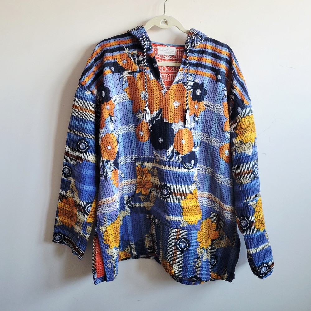 Kantha Bae Quilted Pullover Hoodie One Size‎